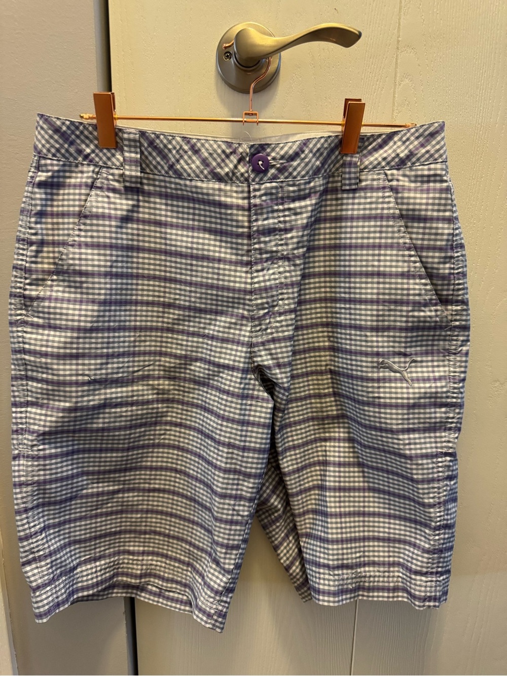 Puma Purple and White Plaid Men’s Shorts